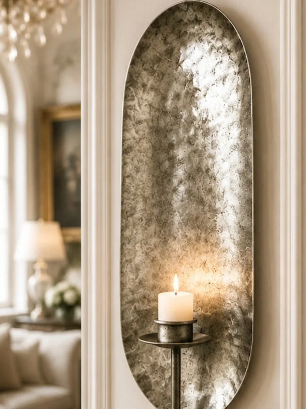Ballard Designs Hammered Iron Textured Pewter Like Finish Wall Candle Sconce